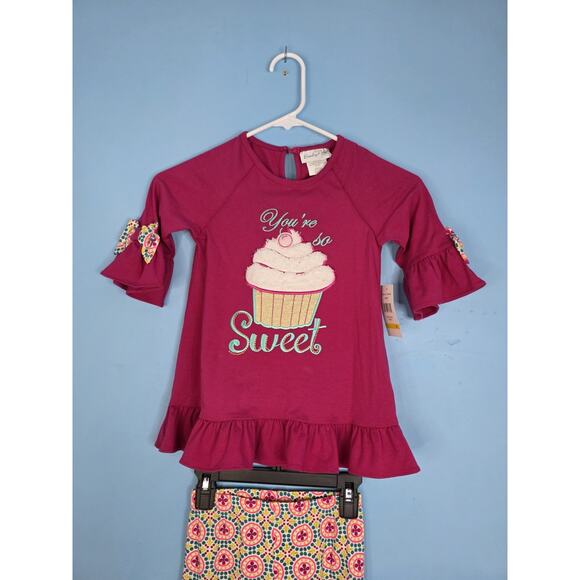 NWT Size 6 Emily Rose 2 Piece Set Knit Top Shirt legging Pink Cup Cake Outfit - Picture 3 of 4